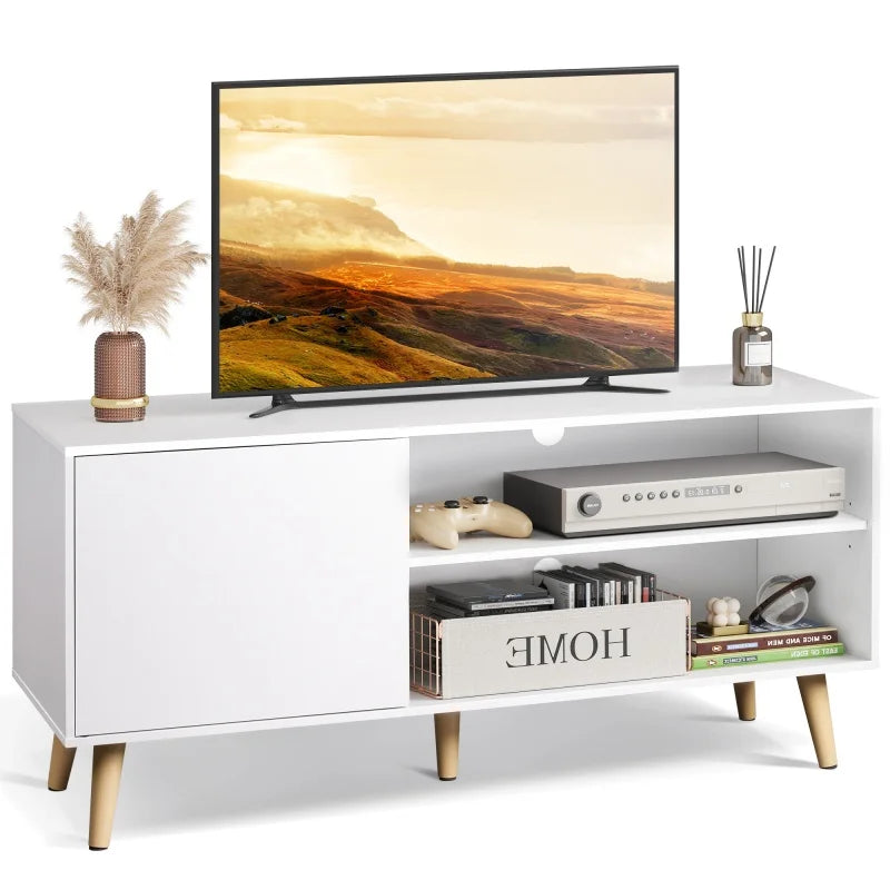 Mid-century modern TV stand for 55-inch TVs with storage cabinet