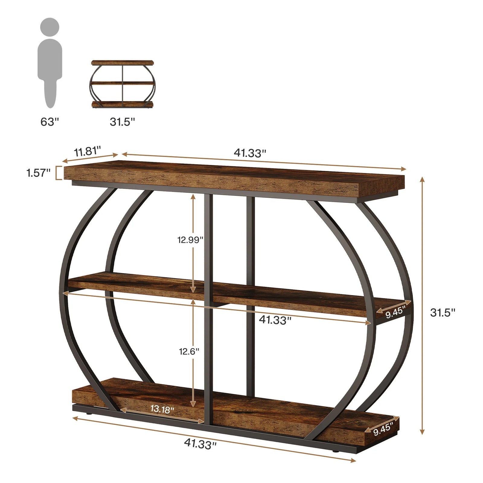 3-Tier Console Table with Shelves