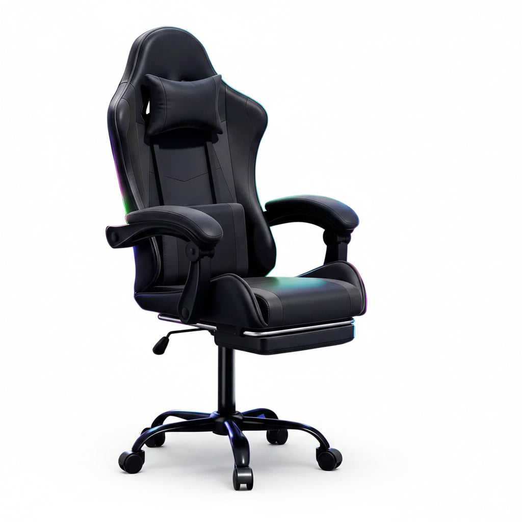 Ergonomic gaming chair with linkage armrests and footrest for adults