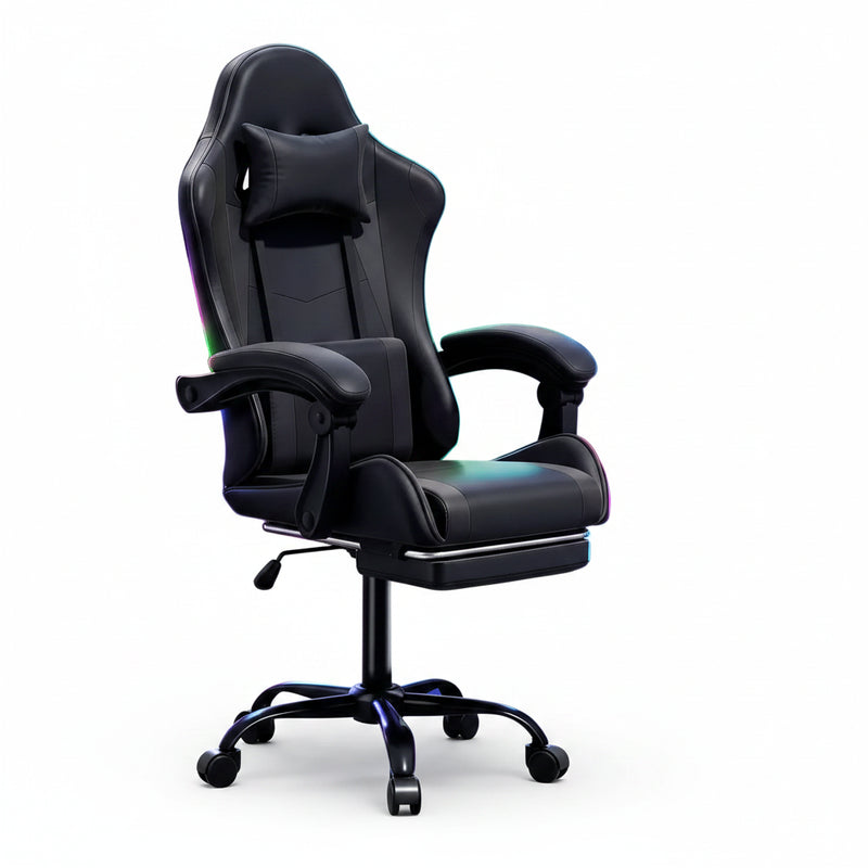 Ergonomic gaming chair with linkage armrests and footrest for adults
