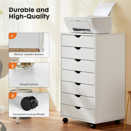 JHK 7 Drawer Chest Dressers Nightstand Storage Cabinet Wooden File Office Mobile Cabinet Wheels Living Room Organizer Rolling