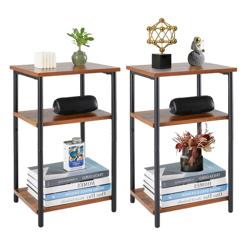 Space-saving 2 or 3-tier end table with adjustable feet and steel frame