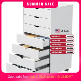 JHK 7 Drawer Chest Dressers Nightstand Storage Cabinet Wooden File Office Mobile Cabinet Wheels Living Room Organizer Rolling