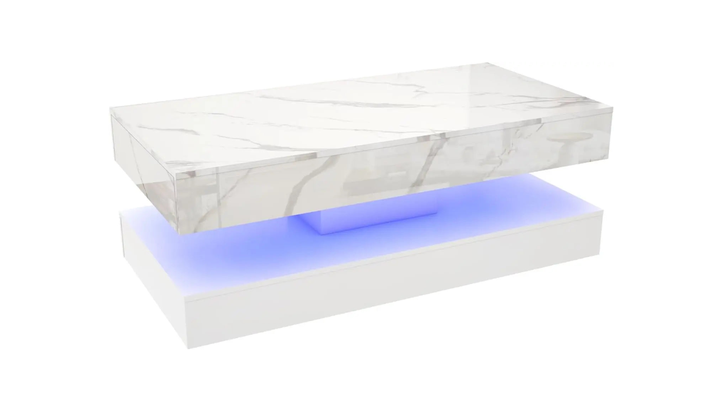 Modern Stylish Coffee Table with LED lights, Double-Layer Design for Living Room Coffee Table with 2 Storage Drawers