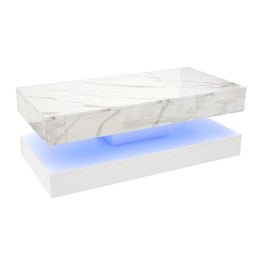 Modern double-layer coffee table with LED lights and 2 storage drawers