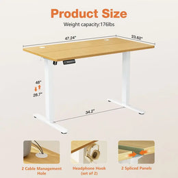 Electric Standing Desk Adjustable Height, 48x24 Inch Sit Stand Up Home Office Desks Computer Workstation PC Work Table with 3 Me