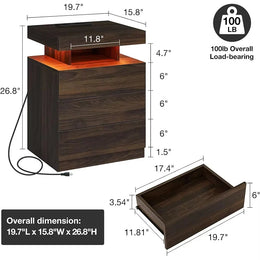 Modern wooden bedside table Wireless charging station USB port 3 drawers, adjustable brightness Bedroom furniture